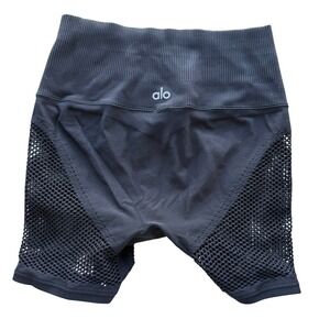 Alo Yoga Black Mesh Panel Seamless Workout Biker Shorts XS